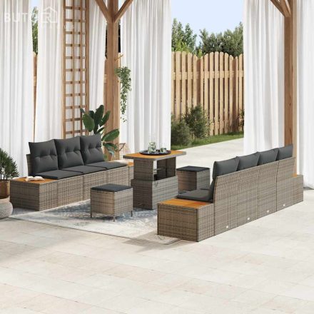 vidaXL Kerti Kanapé Szett párnával 10 pcs Szürke Poli rattan