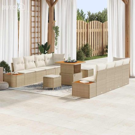 vidaXL Kerti Kanapé Szett párnával 11 pcs Bézs Poli rattan