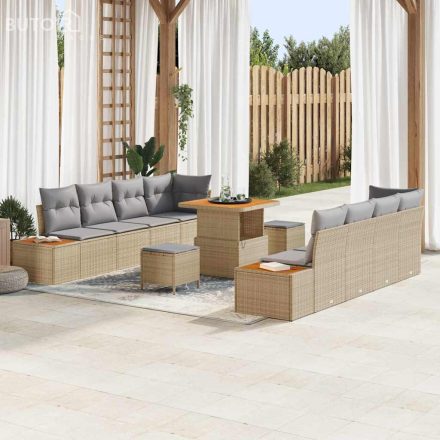 vidaXL Kerti Kanapé Szett párnával 11 pcs Bézs Poli rattan