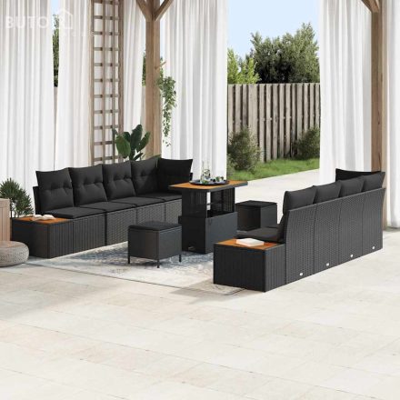 vidaXL Kerti Kanapé Szett párnával 11 pcs Fekete Poli rattan
