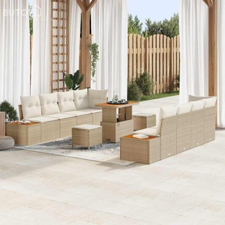 vidaXL Kerti Kanapé Szett párnával 11 pcs Bézs Poli rattan