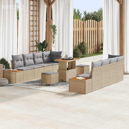 vidaXL Kerti Kanapé Szett párnával 11 pcs Bézs Poli rattan