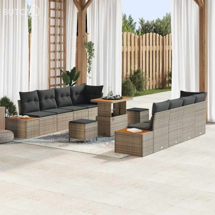 vidaXL Kerti Kanapé Szett párnával 11 pcs Szürke Poli rattan