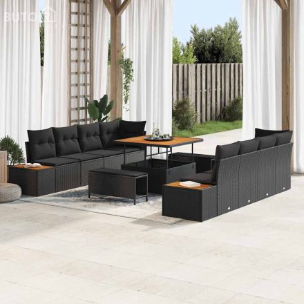 vidaXL Kerti Kanapé Szett párnával 11 pcs Fekete Poli rattan