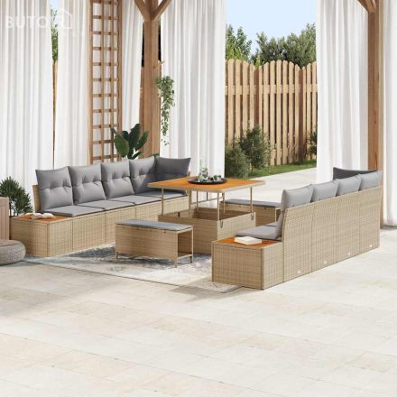 vidaXL Kerti Kanapé Szett párnával 11 pcs Bézs Poli rattan