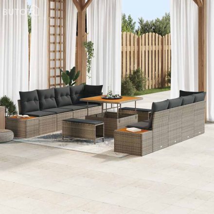 vidaXL Kerti Kanapé Szett párnával 11 pcs Szürke Poli rattan