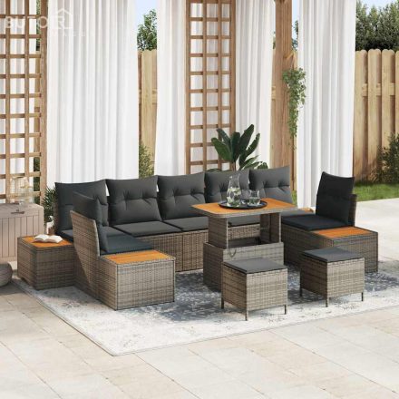 vidaXL Kerti Kanapé Szett párnával 10 pcs Szürke Poli rattan