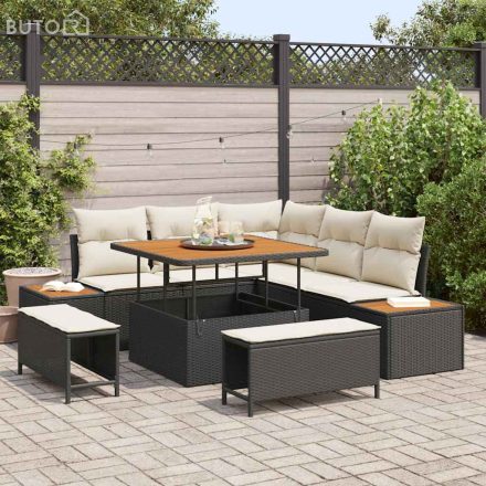 vidaXL Kerti Kanapé Szett párnával 8 pcs Fekete Poli rattan