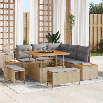 vidaXL Kerti Kanapé Szett párnával 8 pcs Bézs Poli rattan