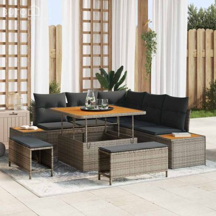 vidaXL Kerti Kanapé Szett párnával 8 pcs Szürke Poli rattan
