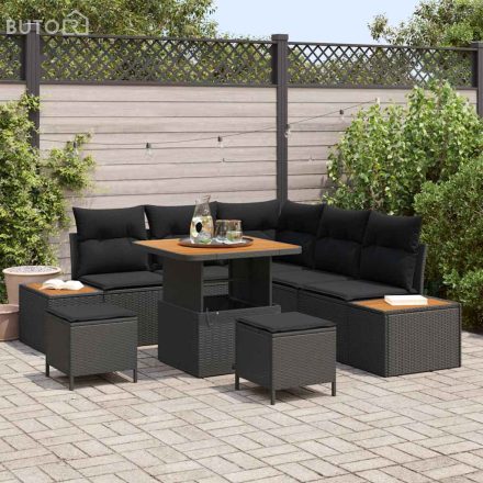 vidaXL Kerti Kanapé Szett párnával 8 pcs Fekete Poli rattan