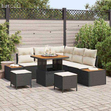 vidaXL Kerti Kanapé Szett párnával 8 pcs Fekete Poli rattan