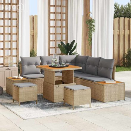 vidaXL Kerti Kanapé Szett párnával 8 pcs Bézs Poli rattan