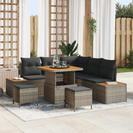 vidaXL Kerti Kanapé Szett párnával 8 pcs Szürke Poli rattan