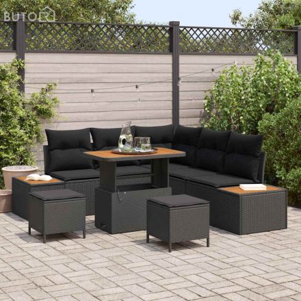 vidaXL Kerti Kanapé Szett párnával 8 pcs Fekete Poli rattan