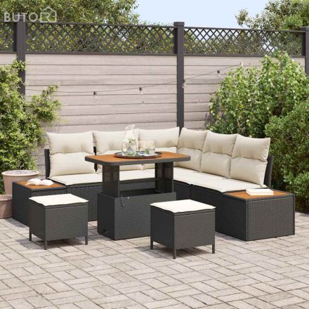 vidaXL Kerti Kanapé Szett párnával 8 pcs Fekete Poli rattan
