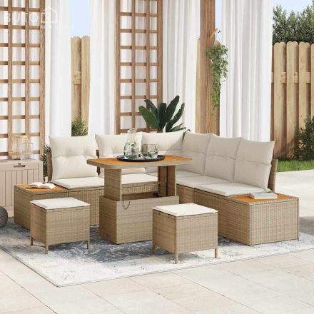 vidaXL Kerti Kanapé Szett párnával 8 pcs Bézs Poli rattan