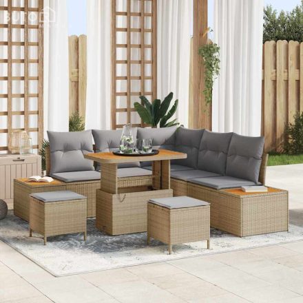 vidaXL Kerti Kanapé Szett párnával 8 pcs Bézs Poli rattan
