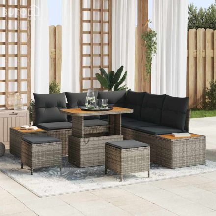 vidaXL Kerti Kanapé Szett párnával 8 pcs Szürke Poli rattan