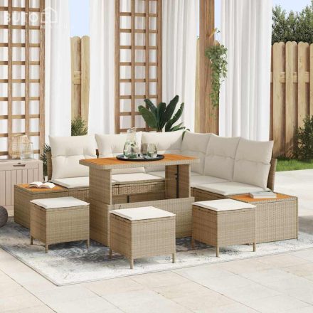 vidaXL Kerti Kanapé Szett párnával 9 pcs Bézs Poli rattan