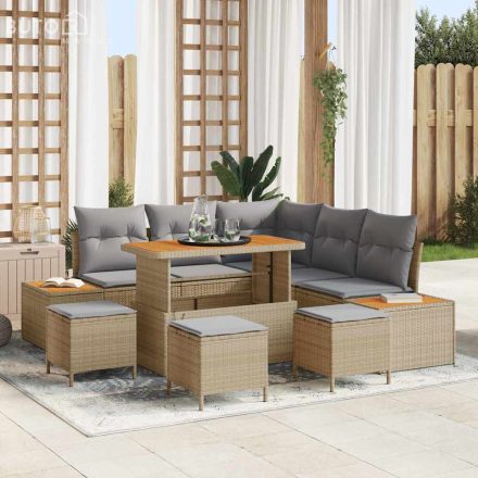 vidaXL Kerti Kanapé Szett párnával 9 pcs Bézs Poli rattan
