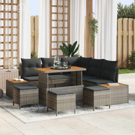 vidaXL Kerti Kanapé Szett párnával 9 pcs Szürke Poli rattan
