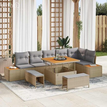 vidaXL Kerti Kanapé Szett párnával 9 pcs Bézs Poli rattan