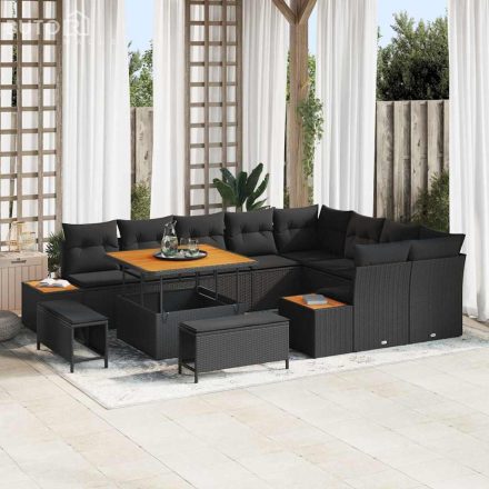 vidaXL Kerti Kanapé Szett párnával 12 pcs Fekete Poli rattan