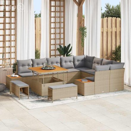 vidaXL Kerti Kanapé Szett párnával 12 pcs Bézs Poli rattan