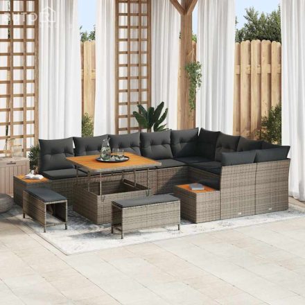 vidaXL Kerti Kanapé Szett párnával 12 pcs Szürke Poli rattan