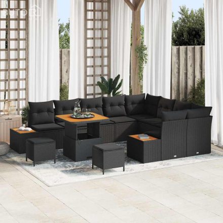 vidaXL Kerti Kanapé Szett párnával 12 pcs Fekete Poli rattan
