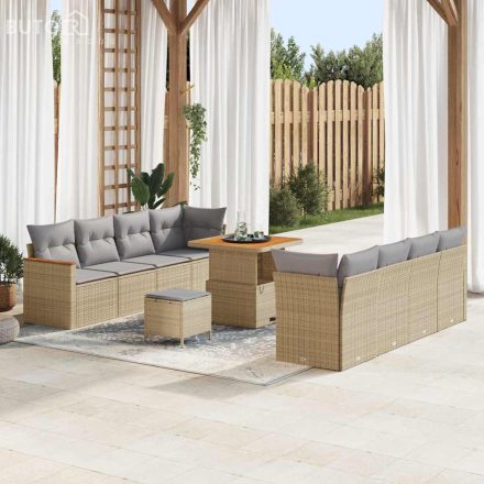 vidaXL Kerti Kanapé Szett párnával 11 pcs Bézs Poli rattan