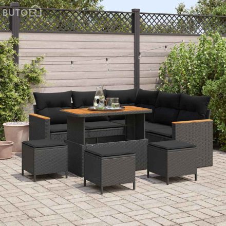 vidaXL Kerti Kanapé Szett párnával 9 pcs Fekete Poli rattan