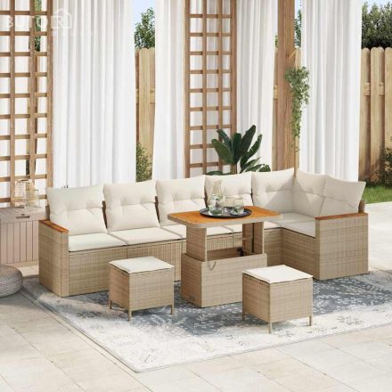 vidaXL Kerti Kanapé Szett párnával 9 pcs Bézs Poli rattan