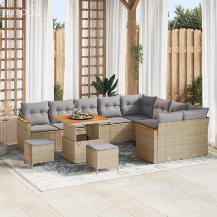 vidaXL 12 darabos kerti kanapé szett párnákkal, bézs poly rattan, akác