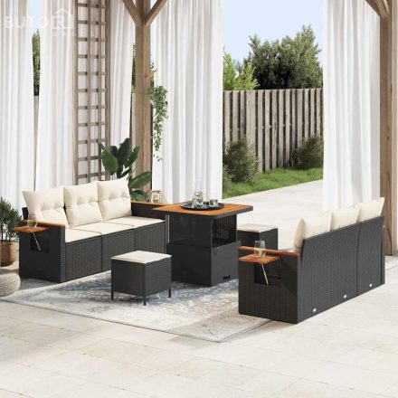 vidaXL Kerti Kanapé Szett 9 pcs Fekete és krémszínű 80 x 80 x 71 cm