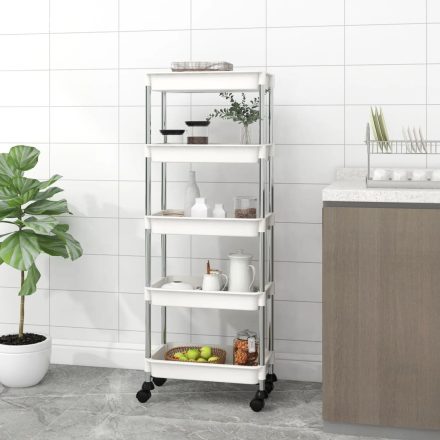 vidaXL 5 szintes fehér vas és ABS konyhai kocsi 42 x 29 x 128 cm