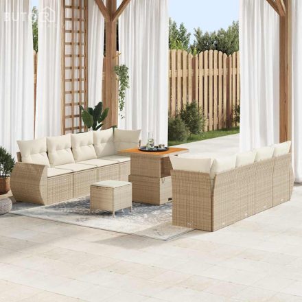 vidaXL 11 részes kerti kanapé szett párnákkal, bézs polyrattan akáccal.