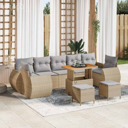 vidaXL 10 darabos Kerti Kanapé Szett Párnákkal Bézs Polyrattan Akác