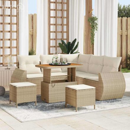 vidaXL 8 darabos Kert Sofa Szett Párnákkal Bézs Poli Rattan Akácia