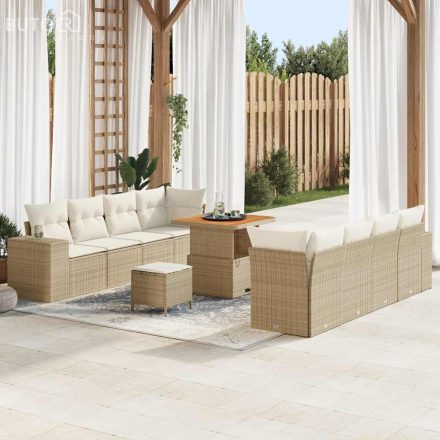 vidaXL 11 darabos kerti kanapészett párnákkal, bézs polyrattan, akácfa.