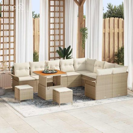 vidaXL 12 darabos kerti kanapé szett párnákkal, bézs poly rattan, akác