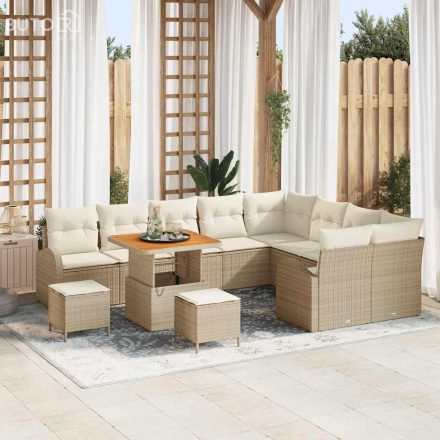 vidaXL 12 részes Kerti Sofa Szett Párnákkal Bézs Poli Rattan Akác