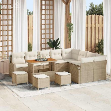 vidaXL 13 Darabos Kert Sofa Szett Párnákkal Bézs Poli Rattan Akác