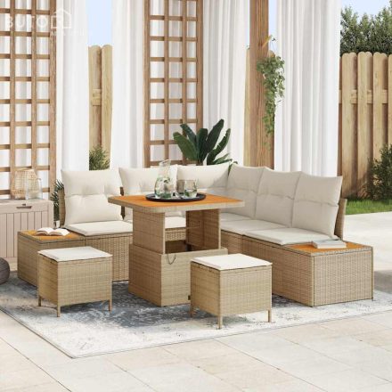 vidaXL Kerti Kanapé Szett párnával tárolóval 8 pcs Bézs Poli rattan