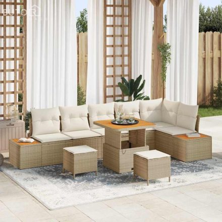 vidaXL Kerti Kanapé Szett párnával tárolóval 9 pcs Bézs Poli rattan