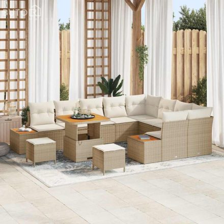 vidaXL Kerti Kanapé Szett párnával tárolóval 12 pcs Bézs Poli rattan