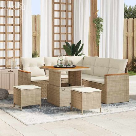 vidaXL Kerti Kanapé Szett párnával tárolóval 8 pcs Bézs Poli rattan