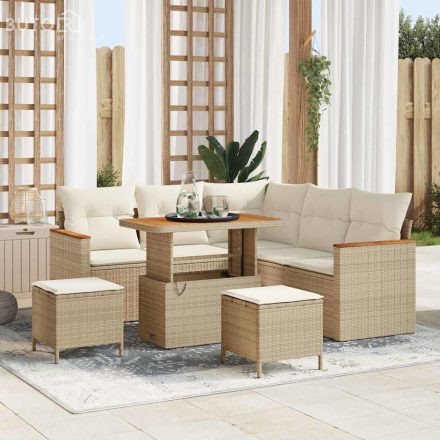 vidaXL Kerti Kanapé Szett párnával tárolóval 8 pcs Bézs Poli rattan