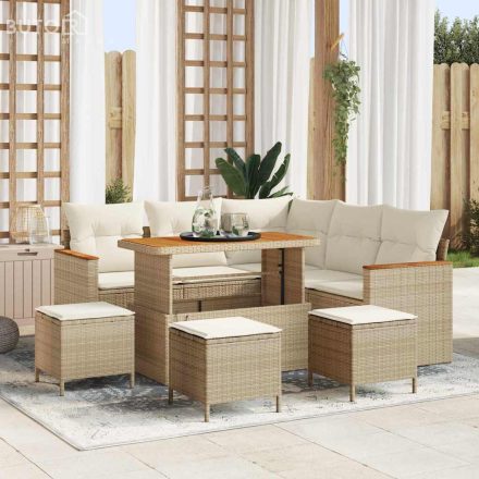 vidaXL Kerti Kanapé Szett párnával tárolóval 9 pcs Bézs Poli rattan